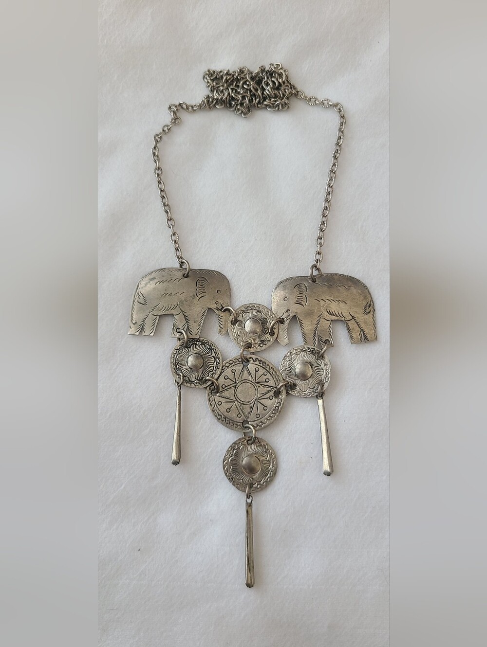 Vintage Silver Tone Elephant Statement Necklace miao hmong Bible ceremonial